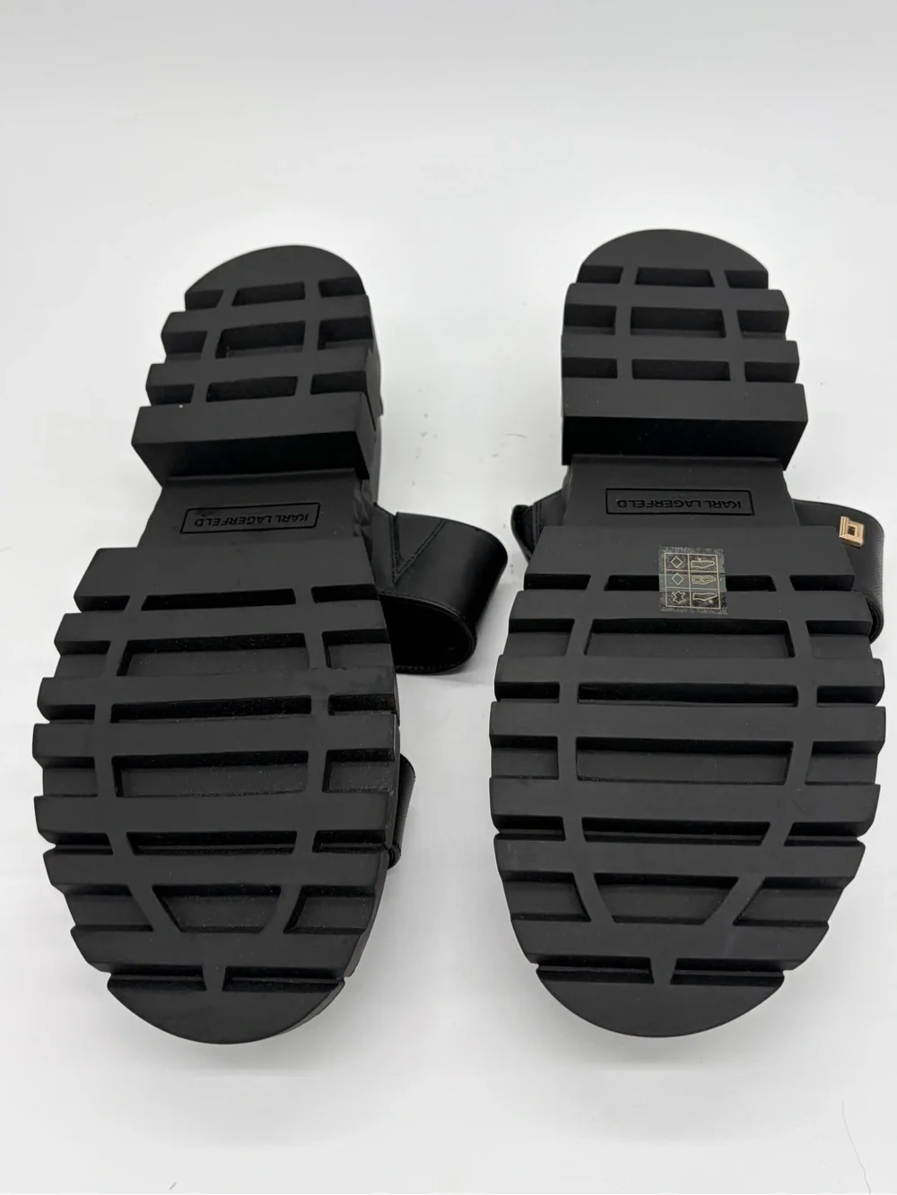 Karl Lagerfeld Black Double-Strap Lug Sole Slide Sandals